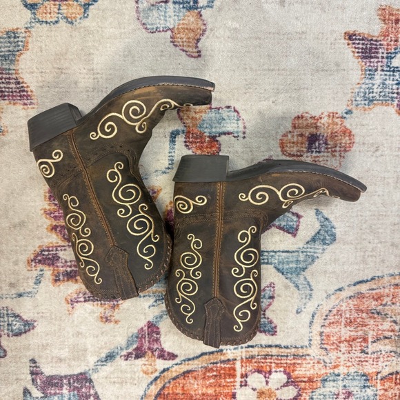 Ariat Kids Brown Leather Swirl Embroidered Western Cowboy Boots 10010256 Size 2 - Picture 2 of 11